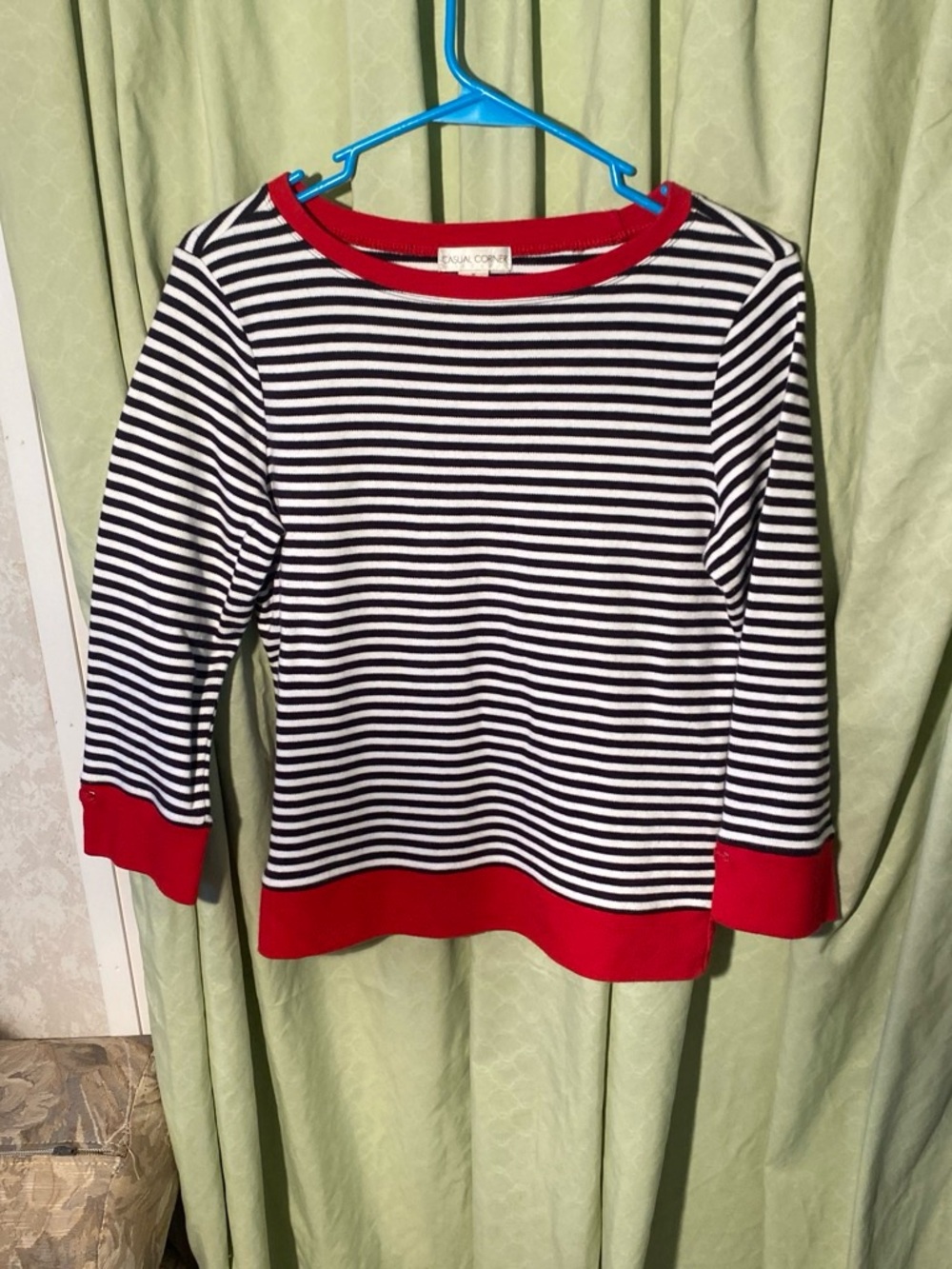 Striped Black & White Sweater with Red Trim - Women's